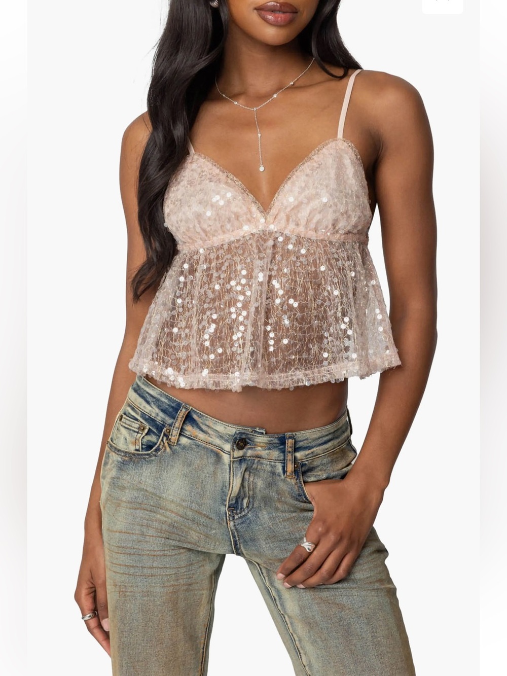 Edikted Women's Sheer Sequin Babydoll Tank
Top!